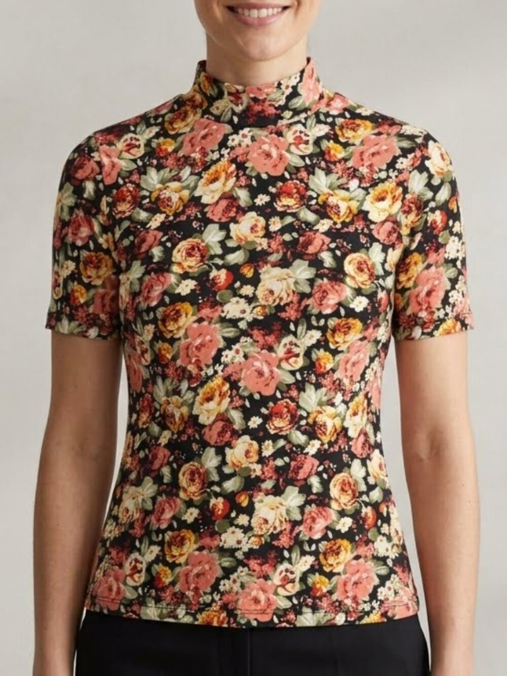 Pink Martini Floral Mock Neck Top